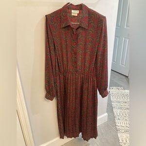 Vintage Lady Carol Petites pleated Dress abstract paisley design size 12